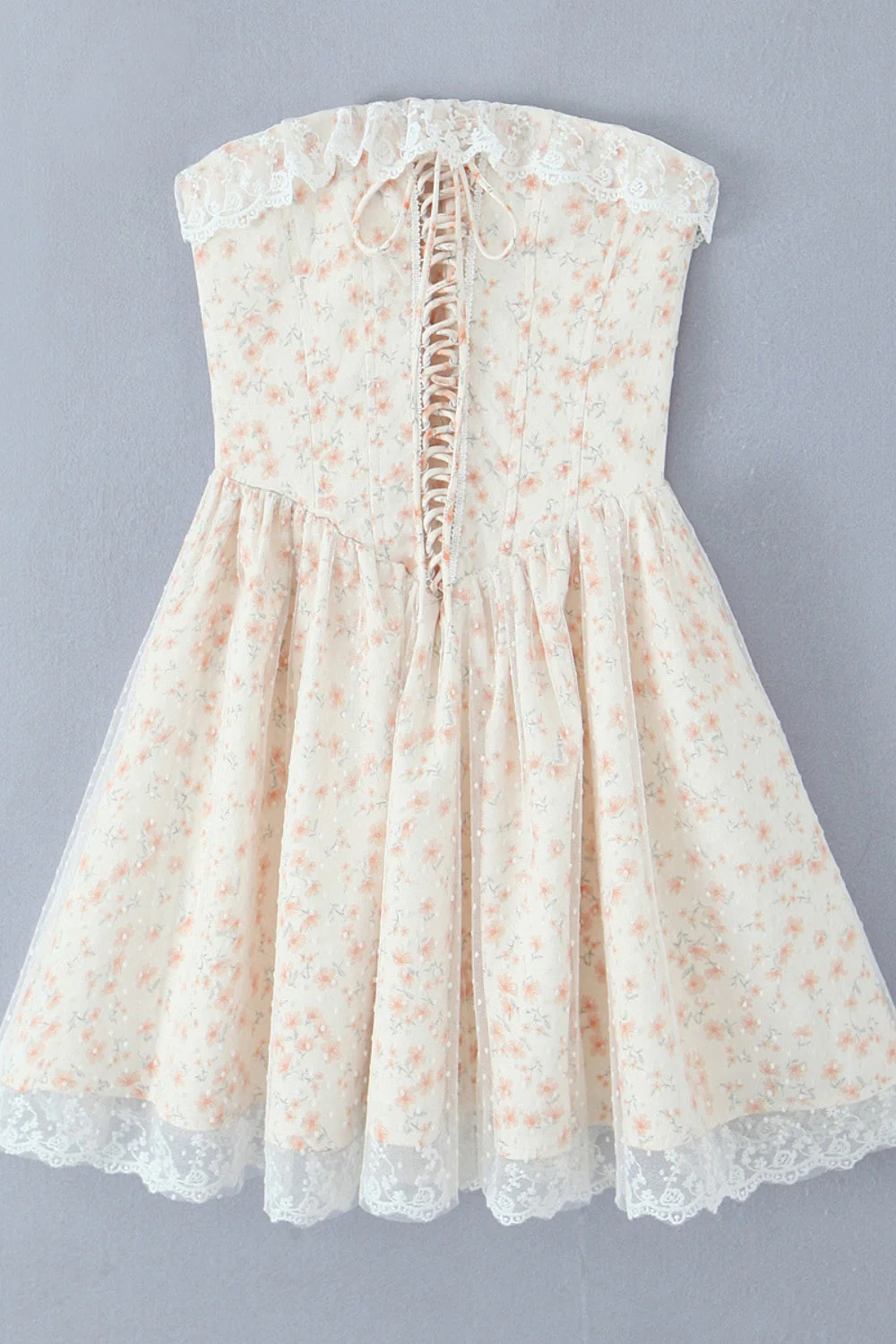 Floral Lace Neckline Lase-up Tull Skirt - Image 2