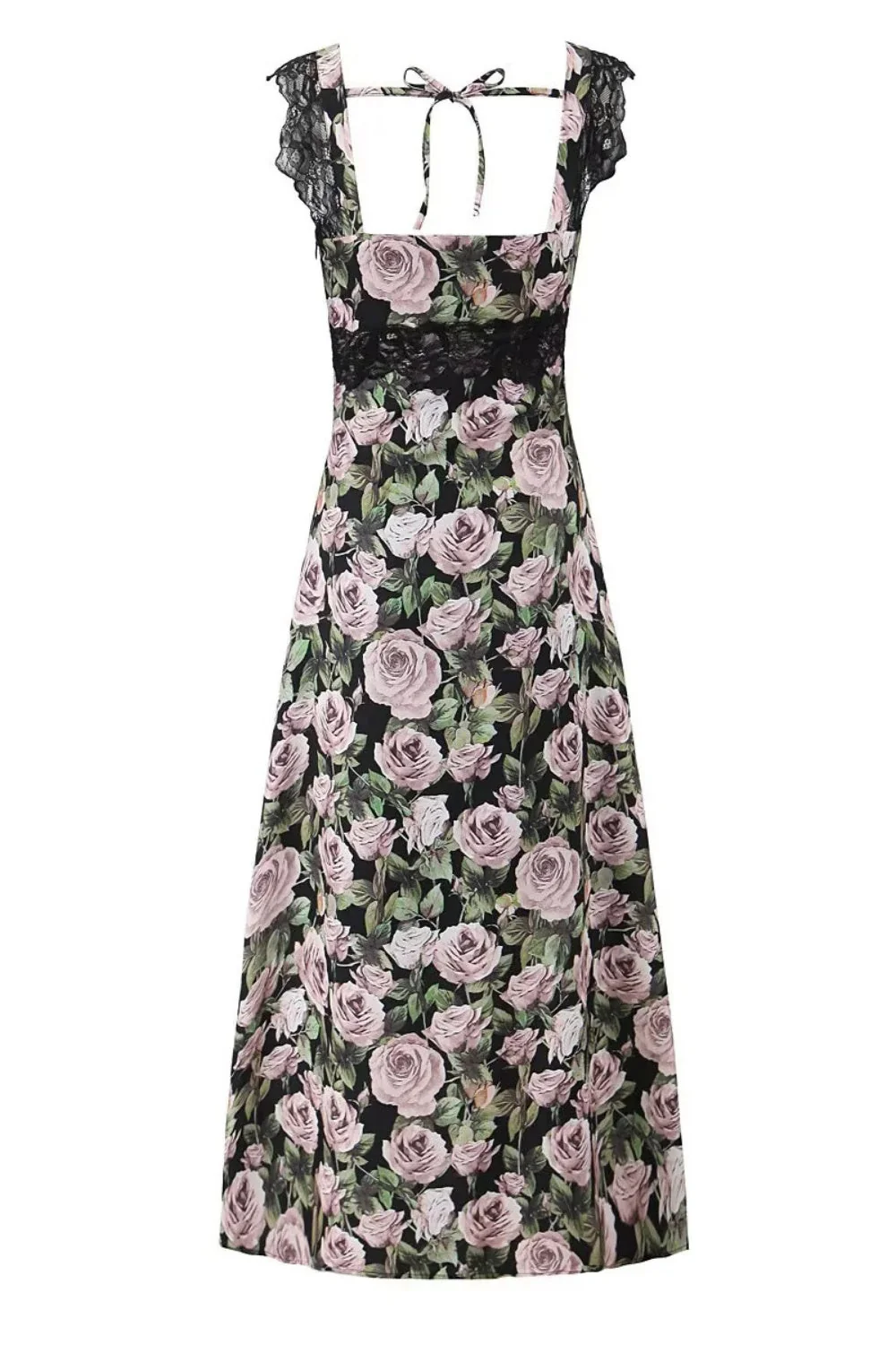 Floral Lace Straps Bow Long Summer Dress - Image 4