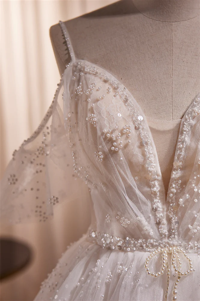 Straps White Tulle Tiered Tulle Formal Gown - Image 4
