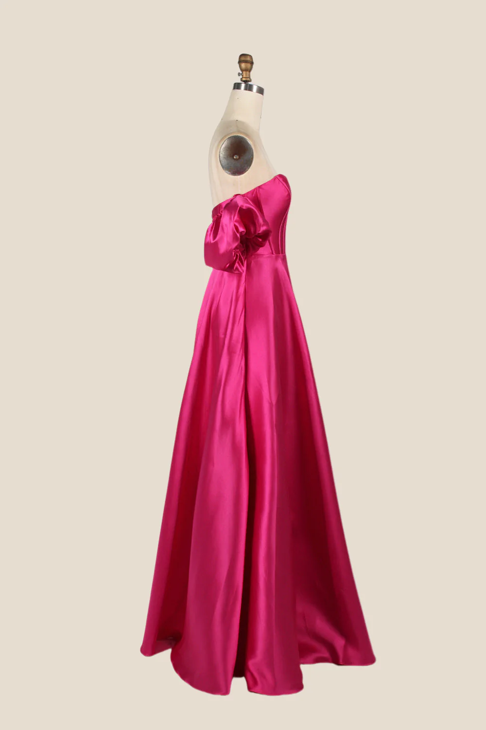 Fuchsia A-line Long Dress with Removable Sleeves - Image 10