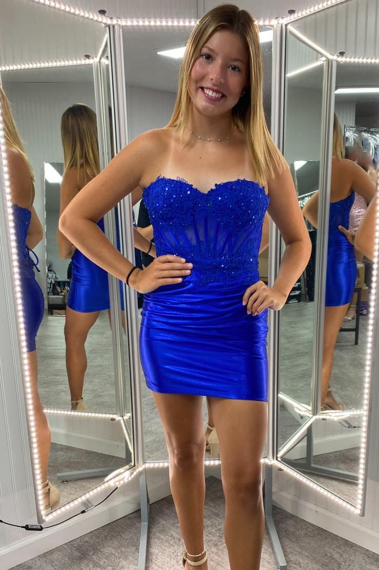 Fuchsia Appliques Tight Ruched Party Dress - Image 3
