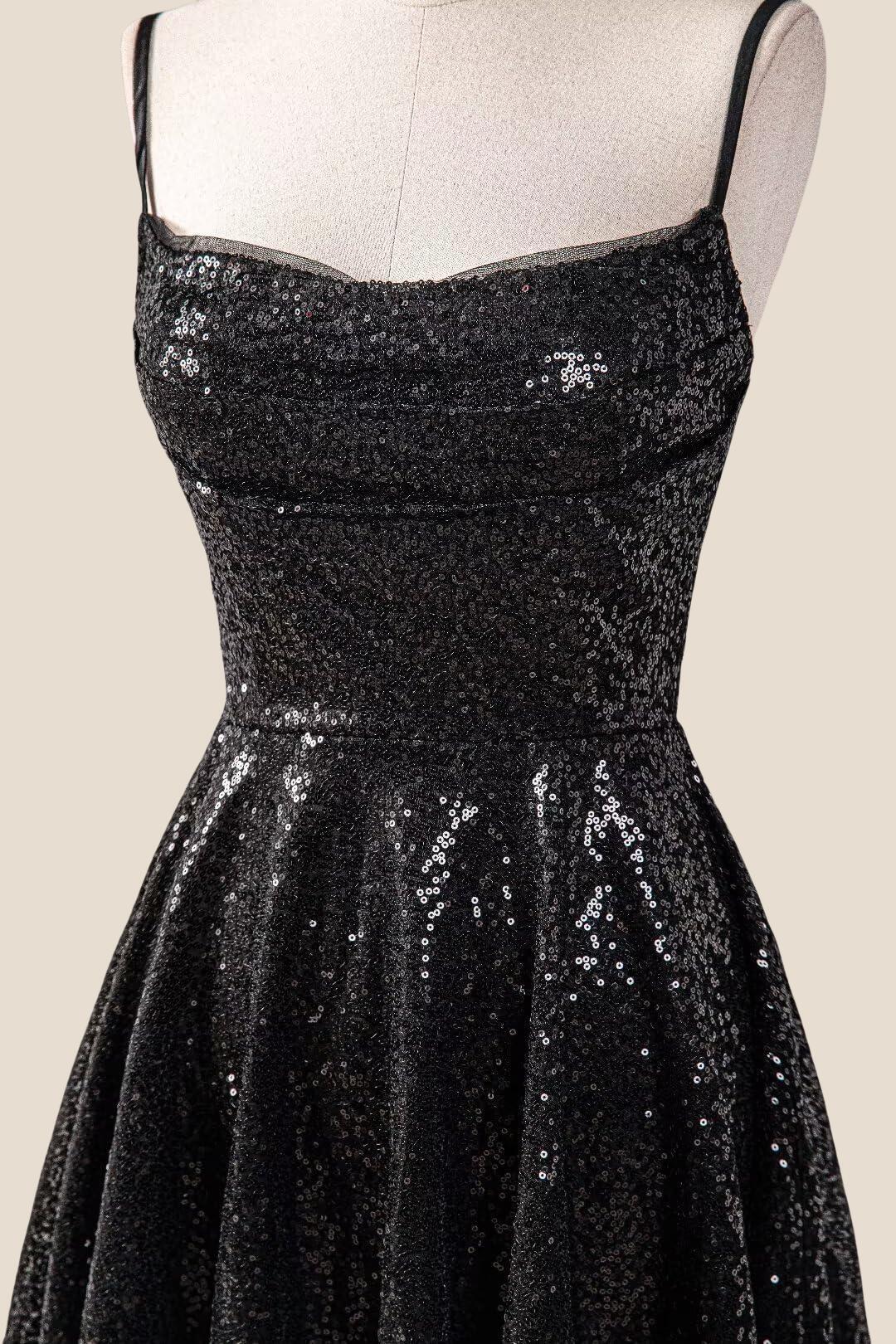 Black Sequin A-line Short Princess Dress - Image 2