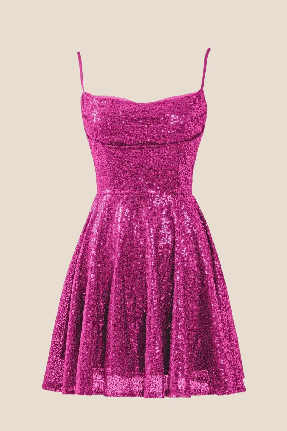 Black Sequin A-line Short Princess Dress - Image 3