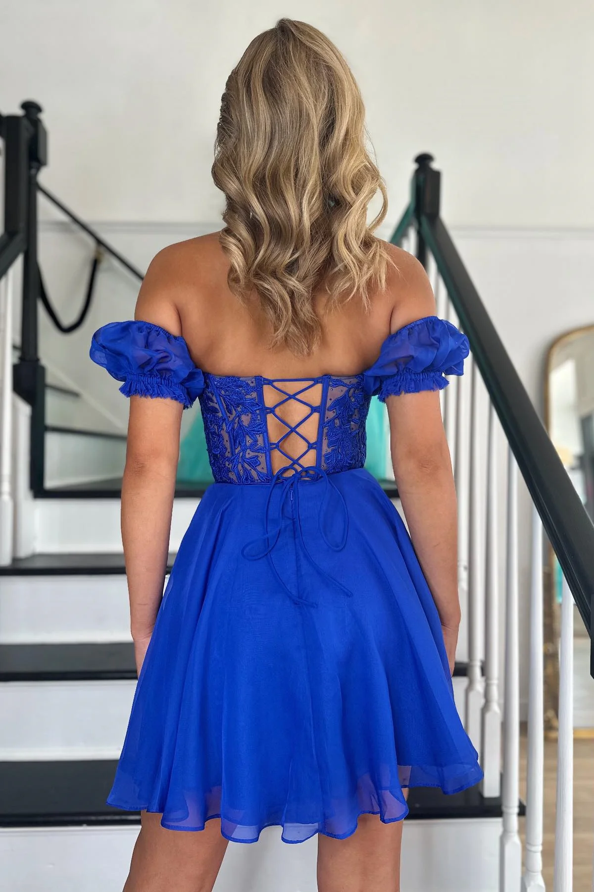 Royal Blue Short Chiffon Homecoming Dress - Image 2