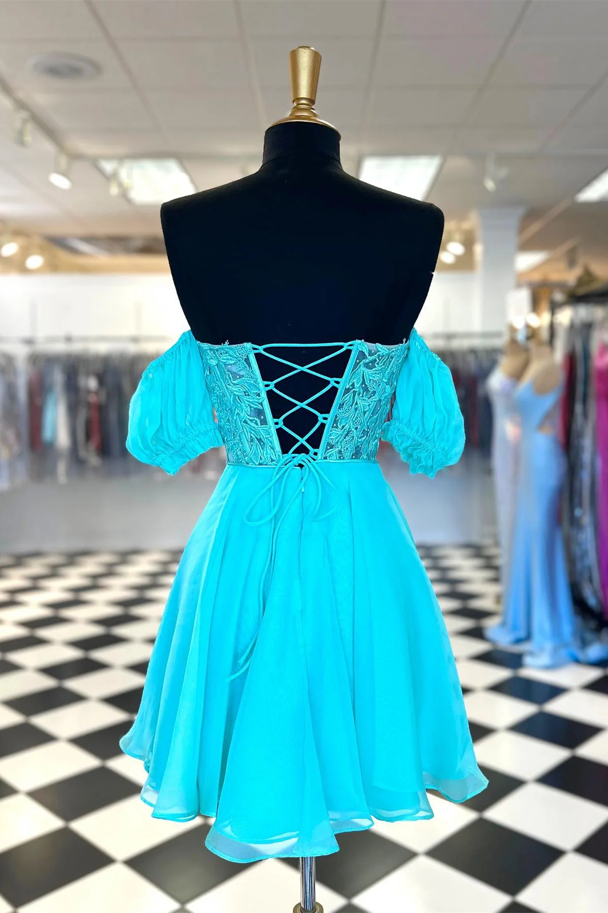 Royal Blue Short Chiffon Homecoming Dress - Image 5