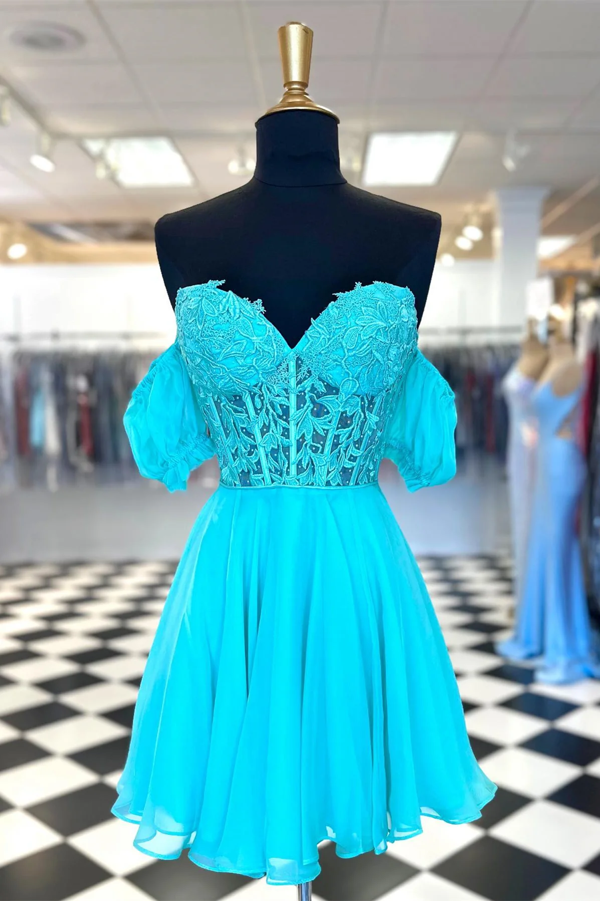 Royal Blue Short Chiffon Homecoming Dress - Image 6