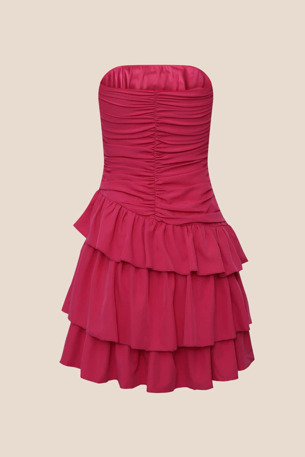 Fuchsia Strapless Ruffle Short Dress - Image 2