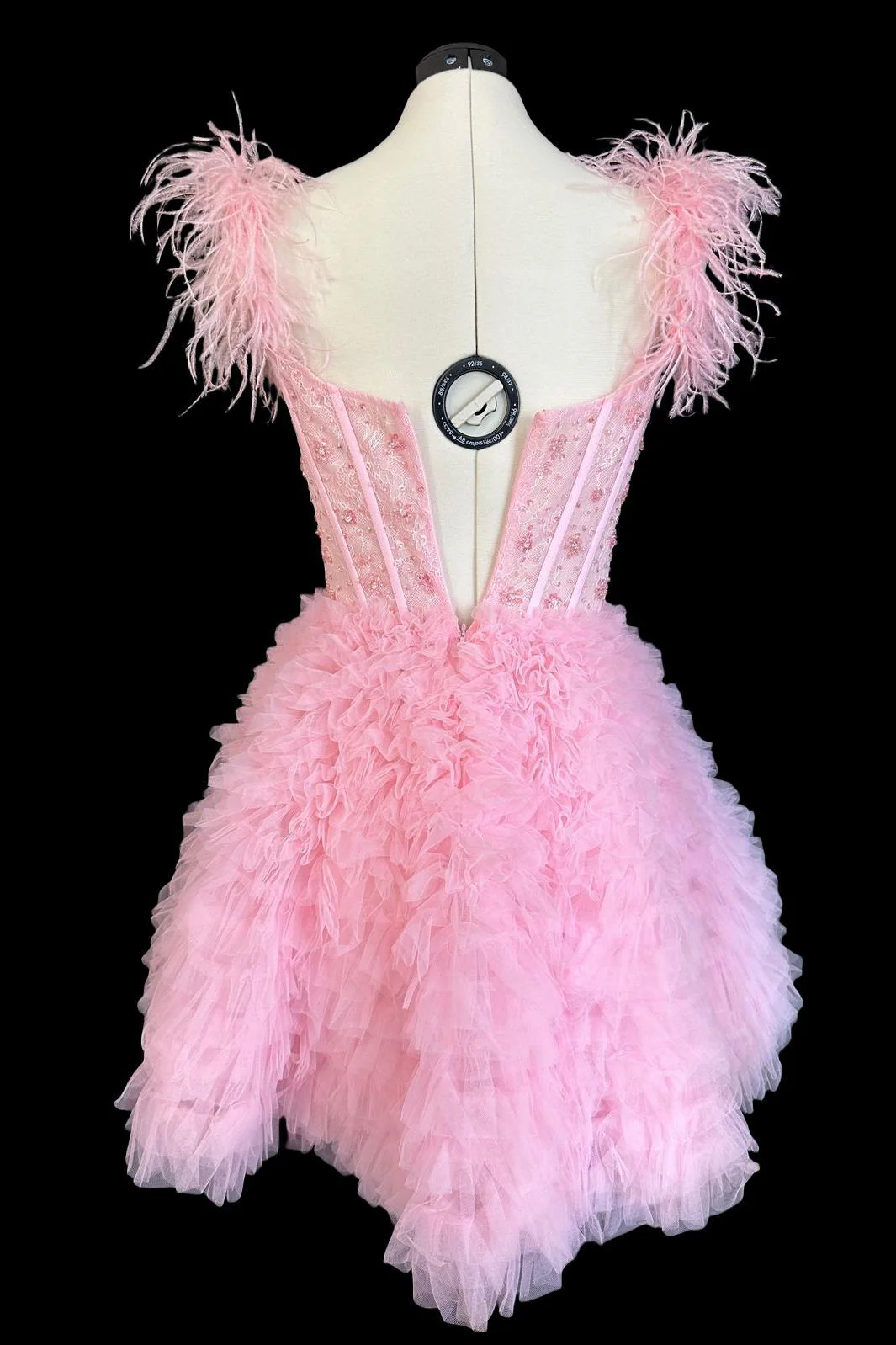 Feather Straps Pink Beaded Ruffle Short Princess Dress - Image 2