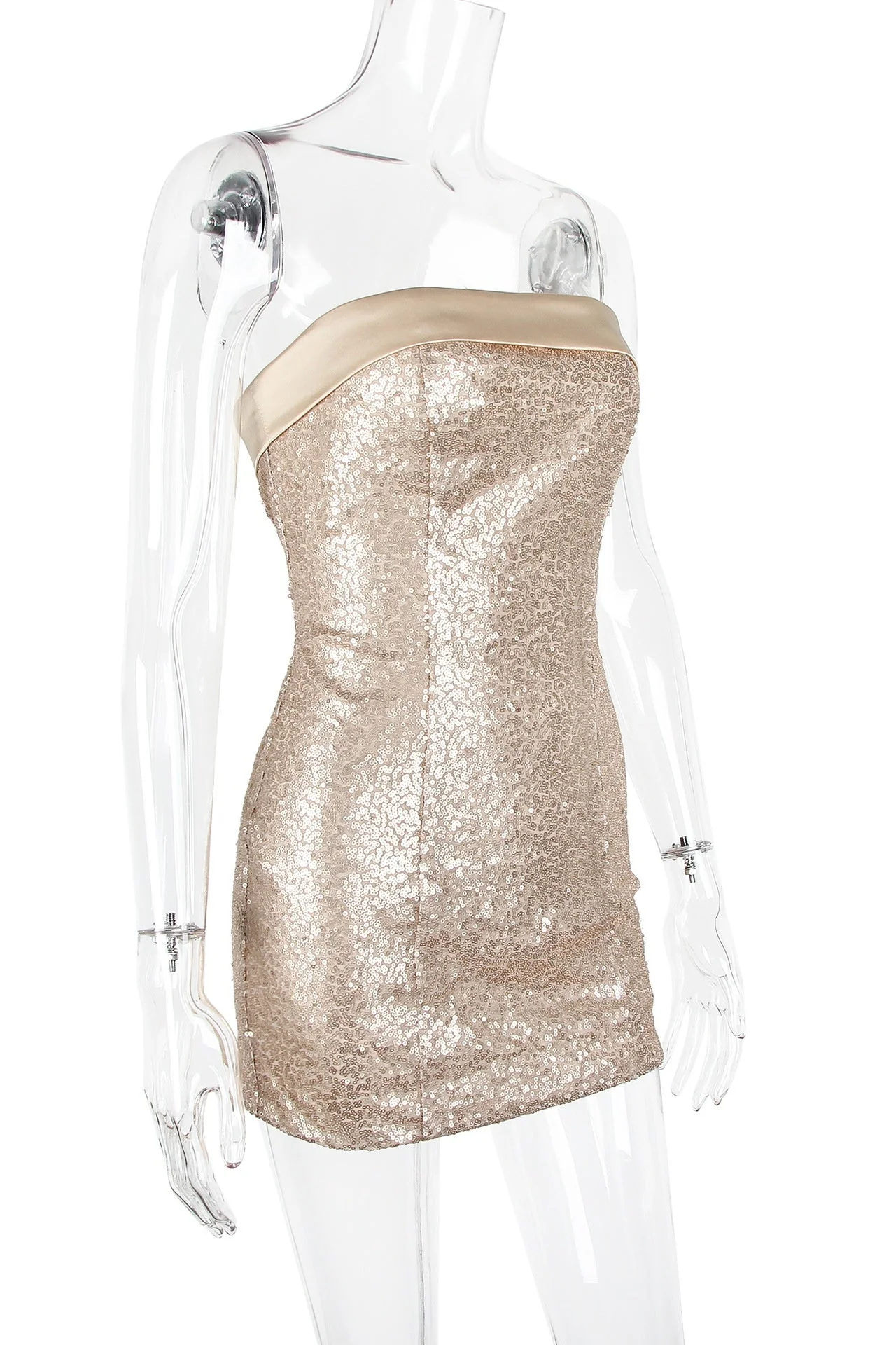 Golden Strapless Sequin Bodycon Mini Dress - Image 5