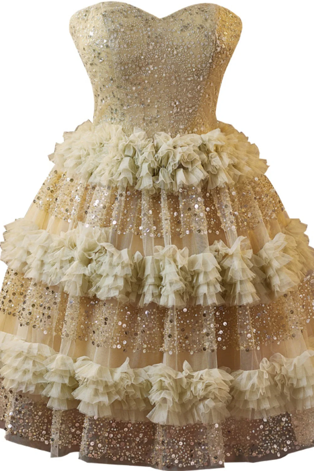 Golden Sweetheart Sequin Ruffle A-line Homecoming Dress - Image 6