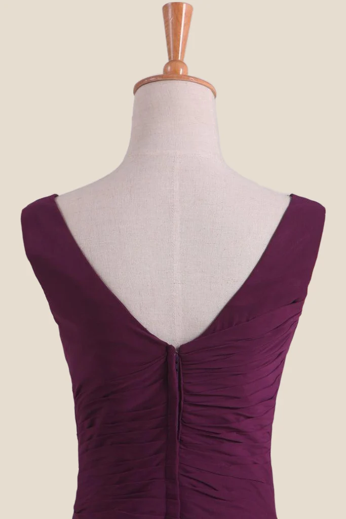 Grape Empire Fit Long Bridesmaid Dress with Slit - Image 4