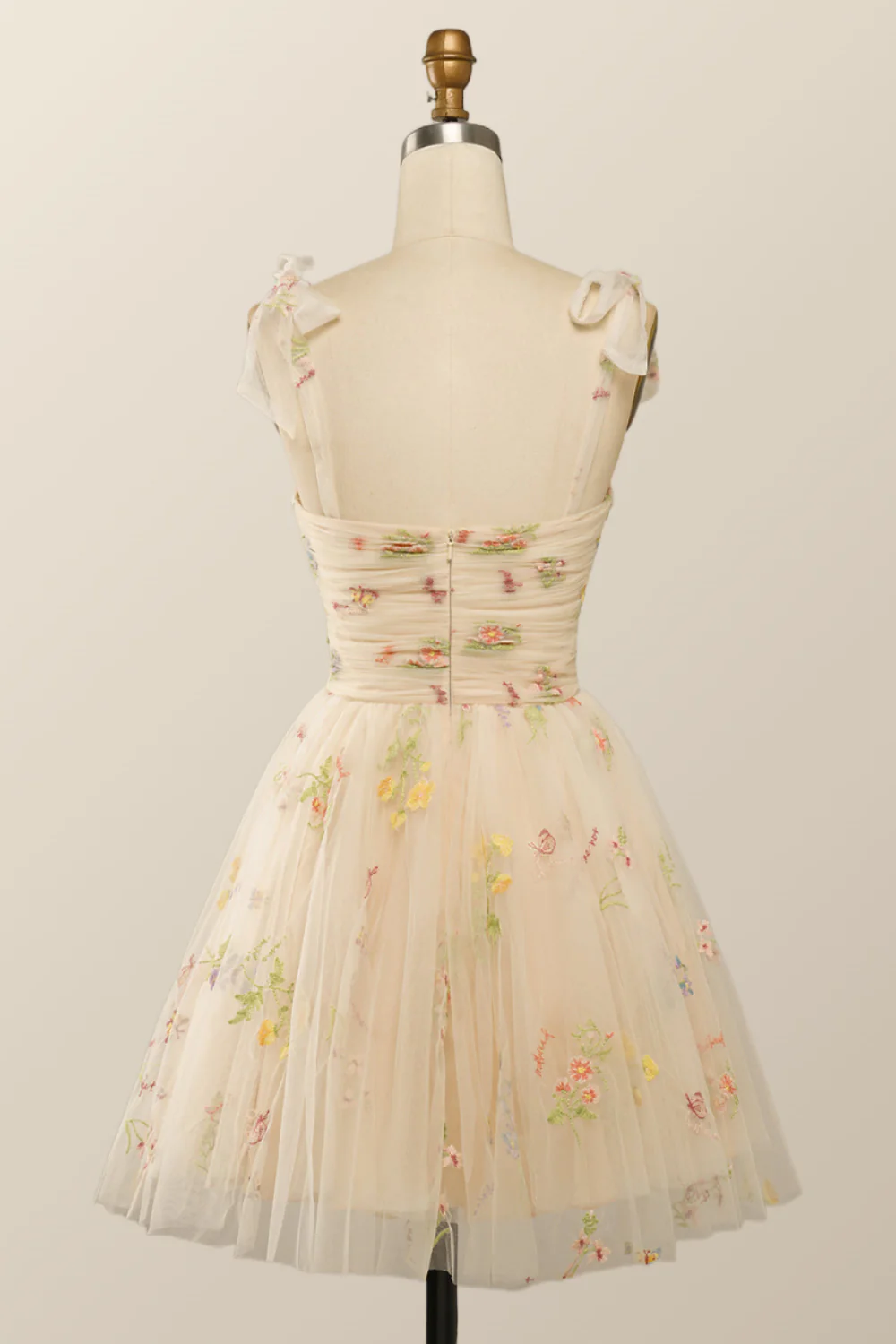Green A-line Floral Embroidered Short Party Dress - Image 8