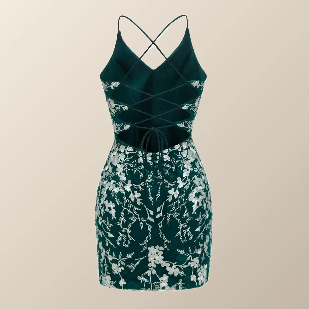 Green and White Floral Tight Mini Dress - Image 3