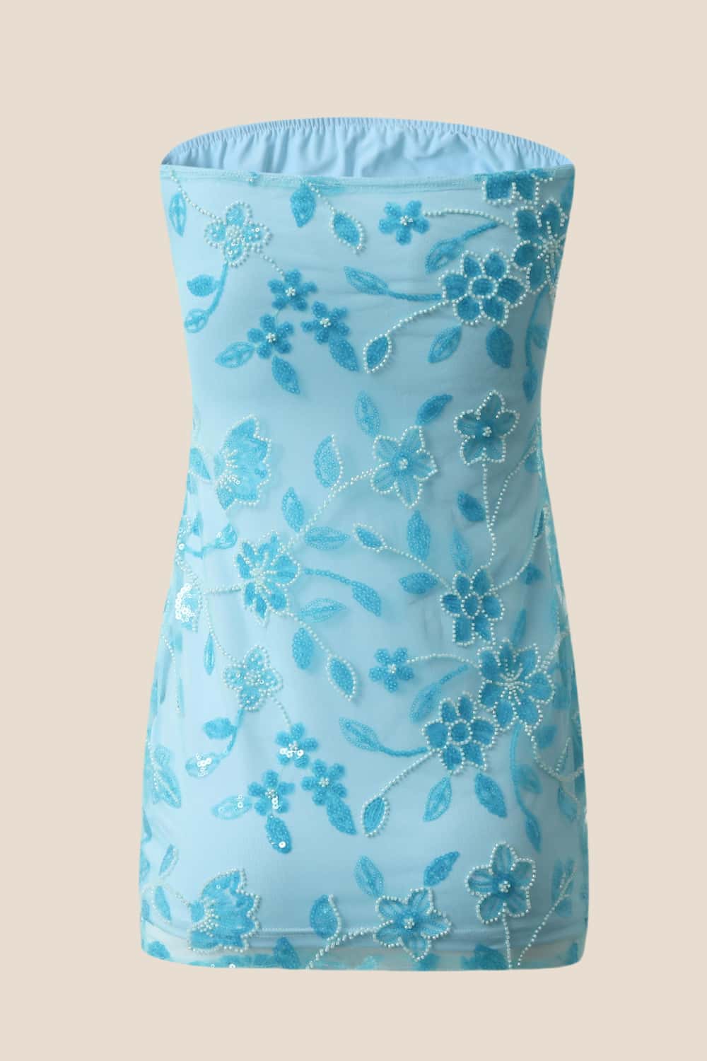 Green Beaded Strapless Fitted Short Dress - Image 4