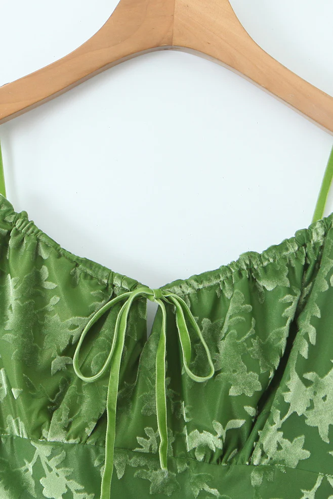 Green Flocking Tie Front Sheath Long Dress - Image 3