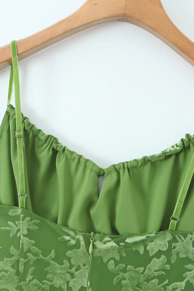 Green Flocking Tie Front Sheath Long Dress - Image 4