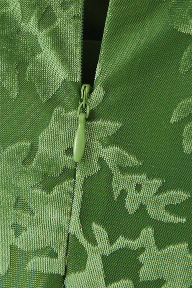 Green Flocking Tie Front Sheath Long Dress - Image 5