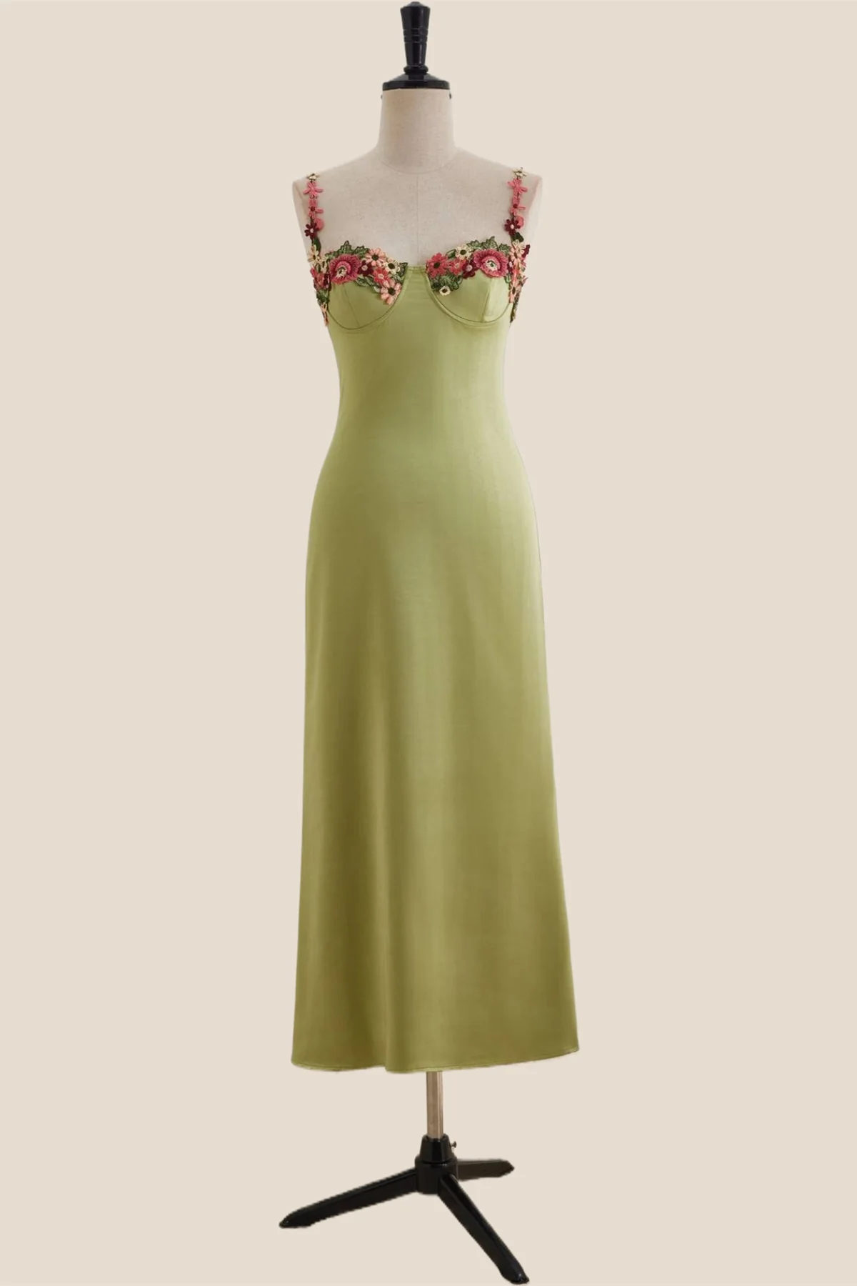 Green Floral Embroidery Sheath Long Dress - Image 4