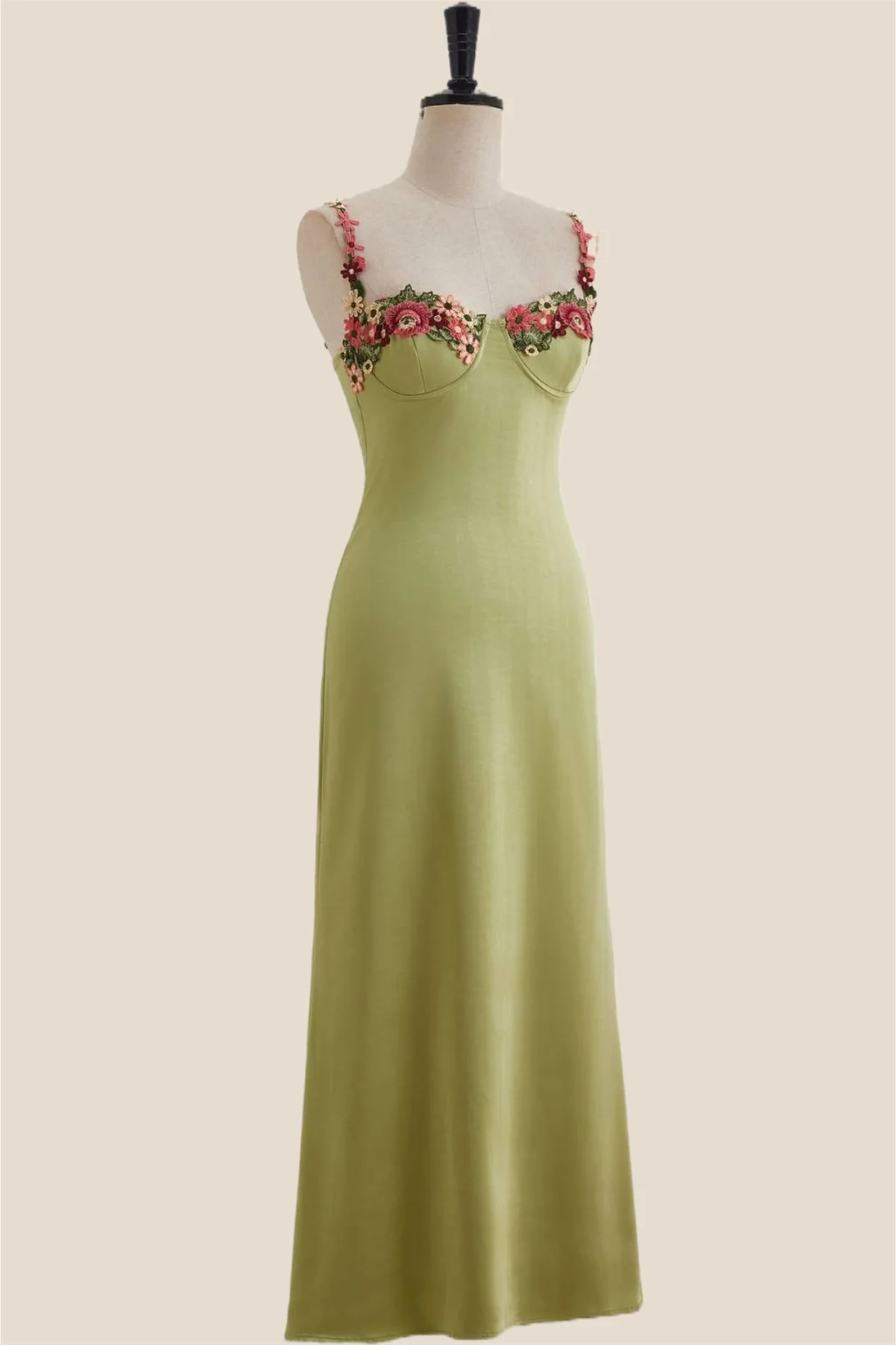Green Floral Embroidery Sheath Long Dress - Image 6