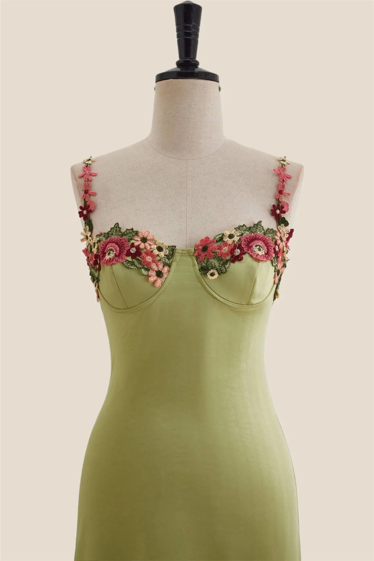 Green Floral Embroidery Sheath Long Dress - Image 7