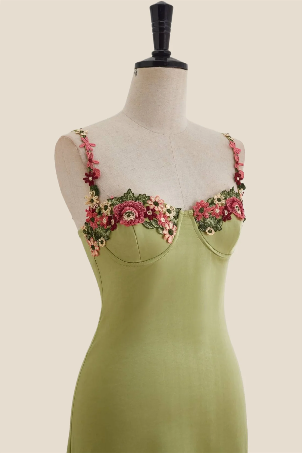 Green Floral Embroidery Sheath Long Dress - Image 9