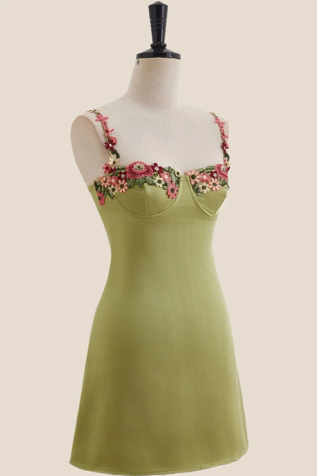 Green Floral Embroidery Short Princess Dress - Image 9