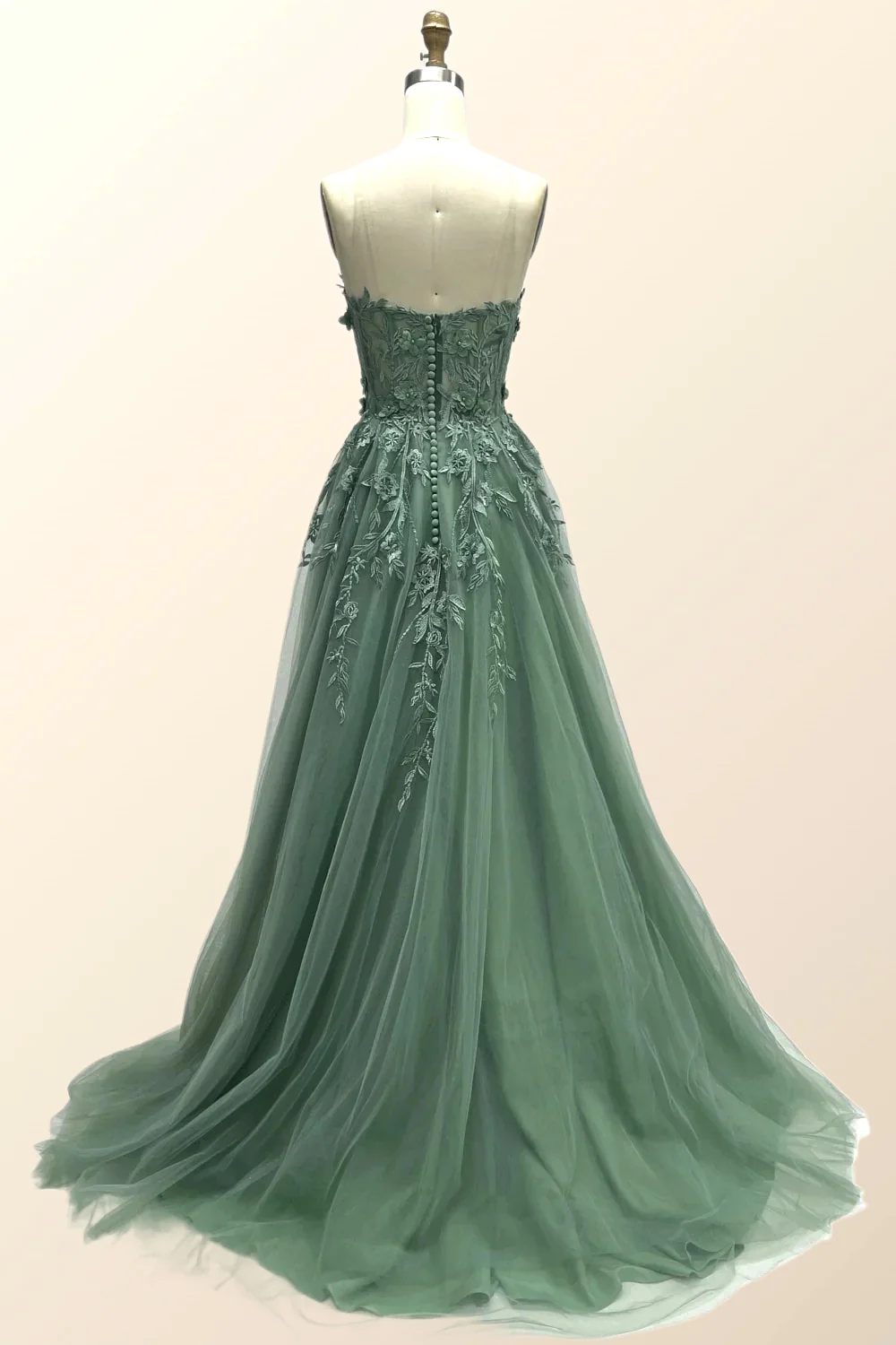 Black Floral Embroidery Strapless A-line Formal Dress - Image 8