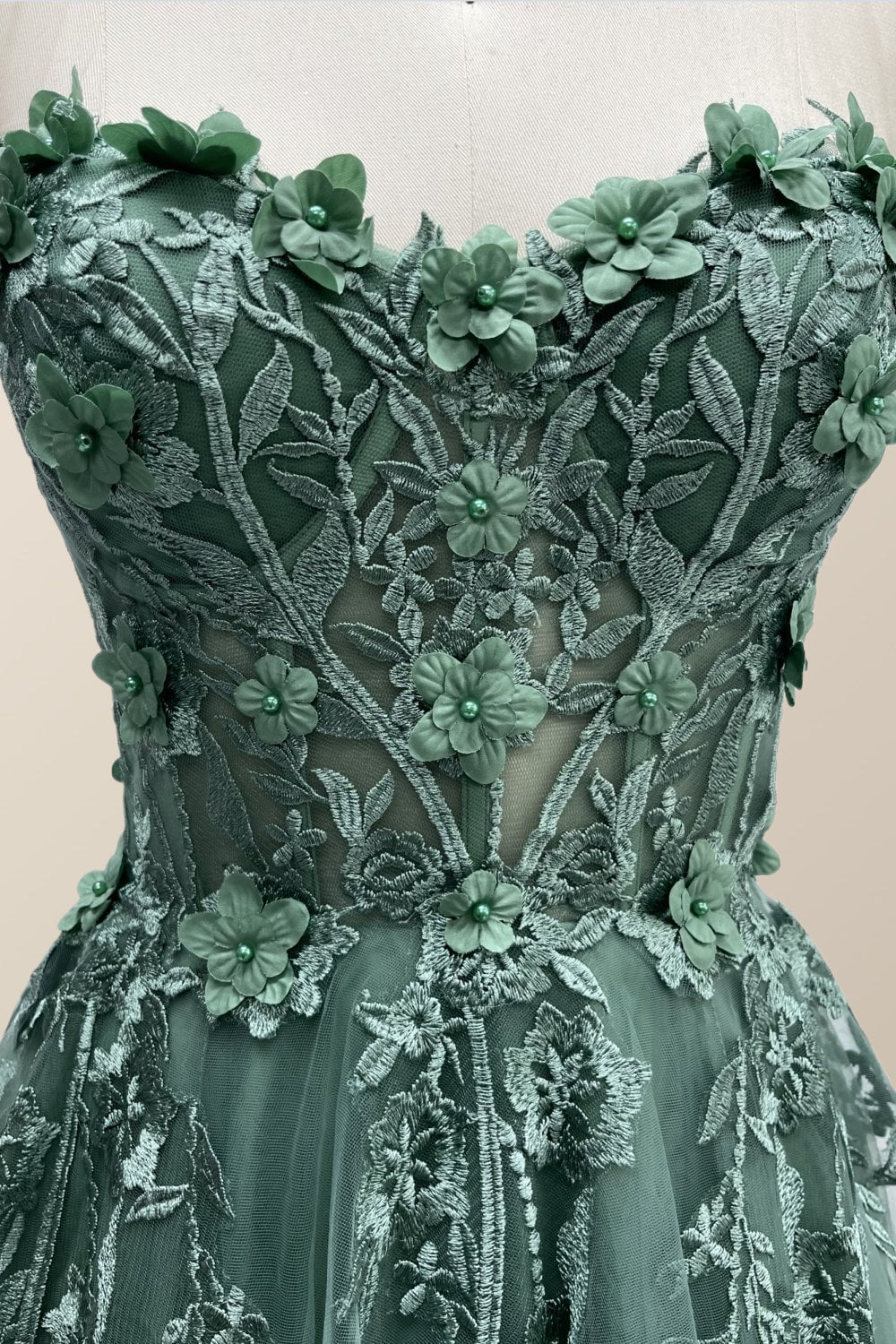Black Floral Embroidery Strapless A-line Formal Dress - Image 9