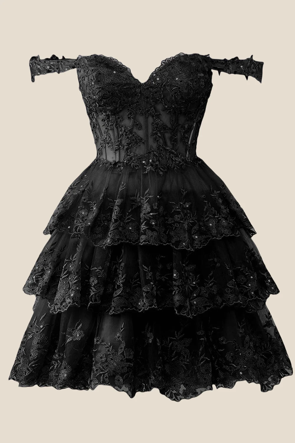 Hot Pink Lace Appliques Ruffle A-line Dress - Image 4