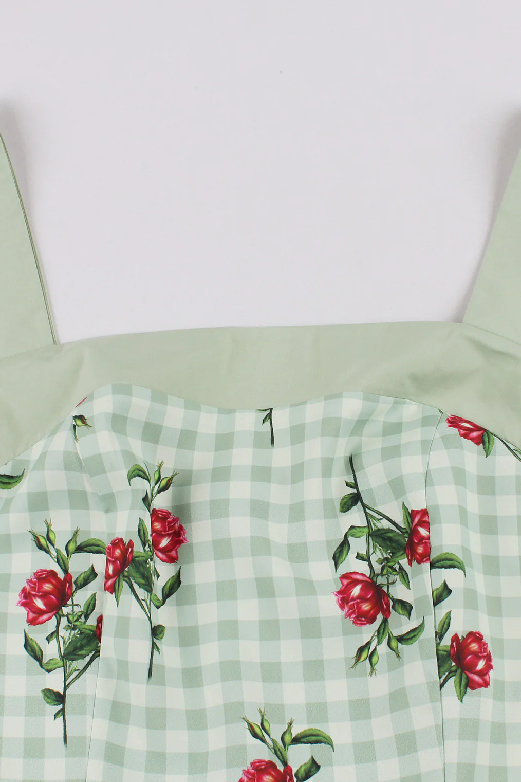 Green Plaid Swing Dress with Floral Prints - Image 3