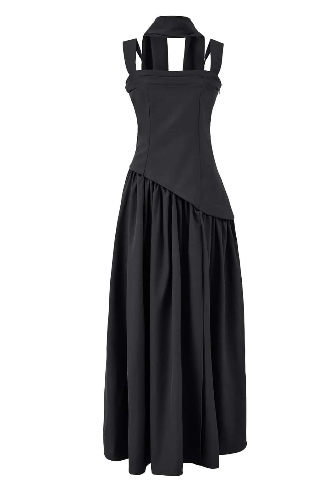 Green Ruched Waist Maxi Dress with Scarf - Image 3