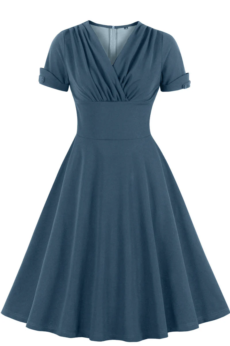 Green V Neck A-line Short Dress with Short Sleeves - Image 10