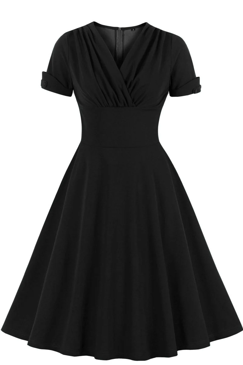 Green V Neck A-line Short Dress with Short Sleeves - Image 12