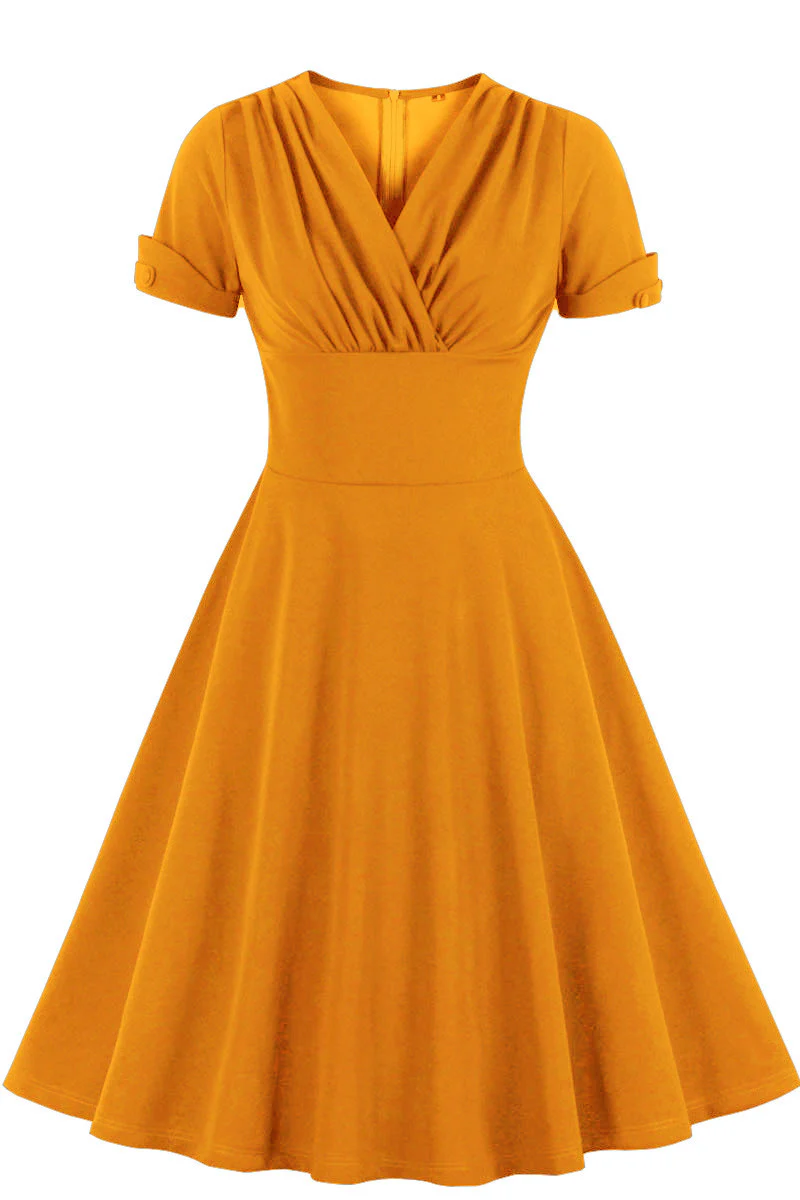 Green V Neck A-line Short Dress with Short Sleeves - Image 14
