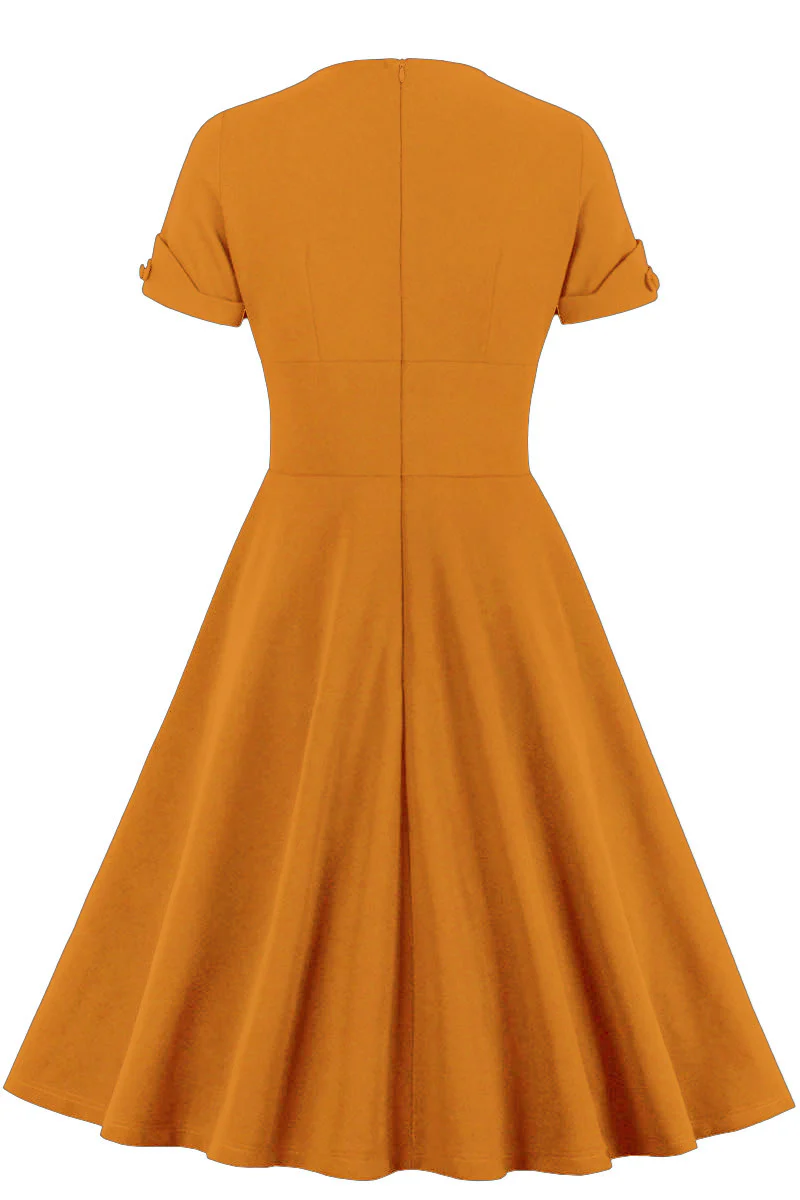 Green V Neck A-line Short Dress with Short Sleeves - Image 15