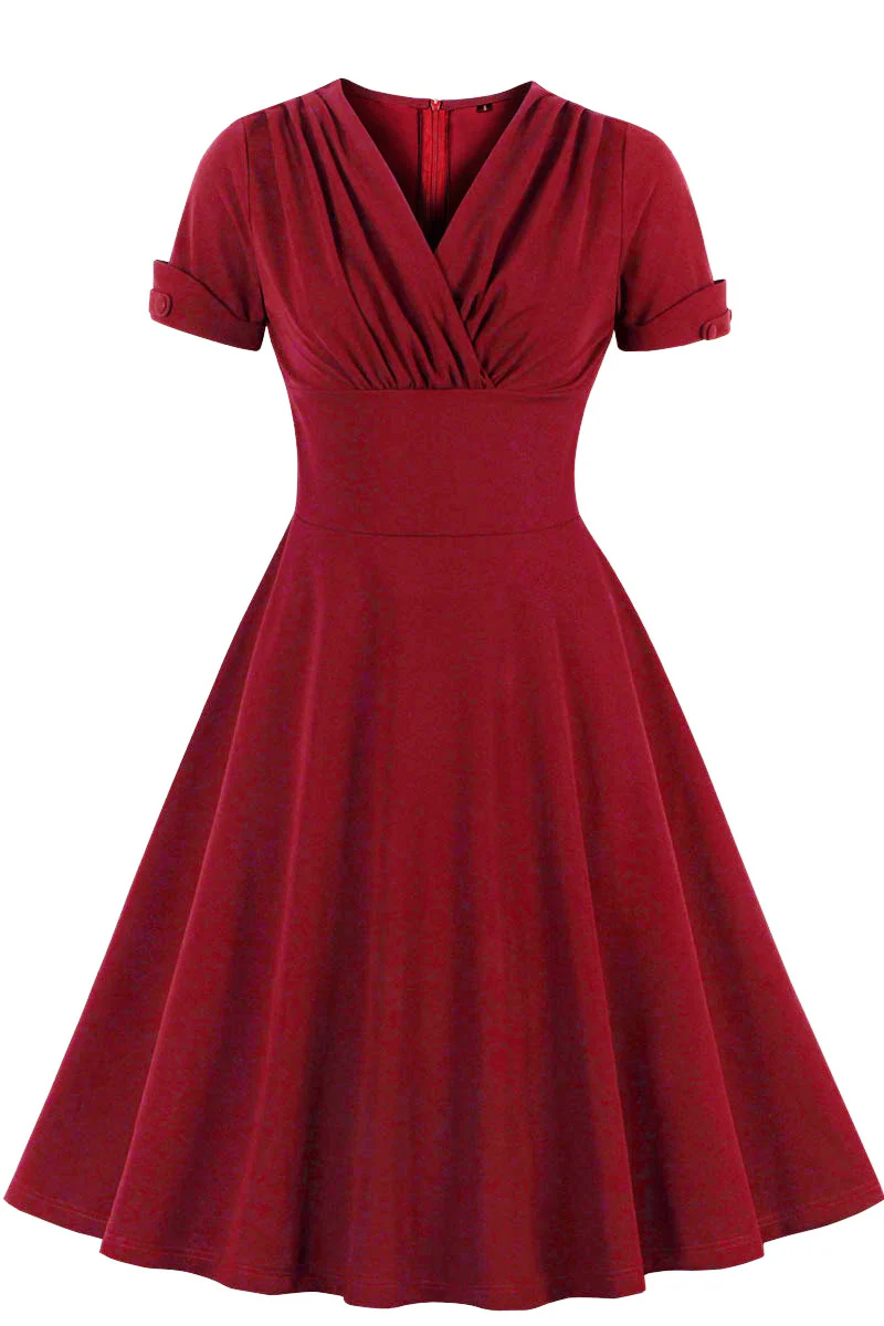 Green V Neck A-line Short Dress with Short Sleeves - Image 5