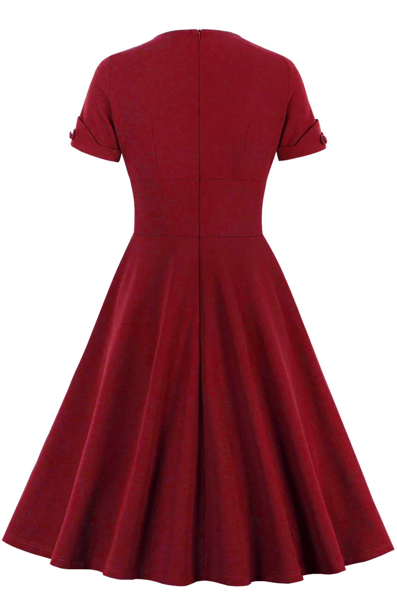 Green V Neck A-line Short Dress with Short Sleeves - Image 6