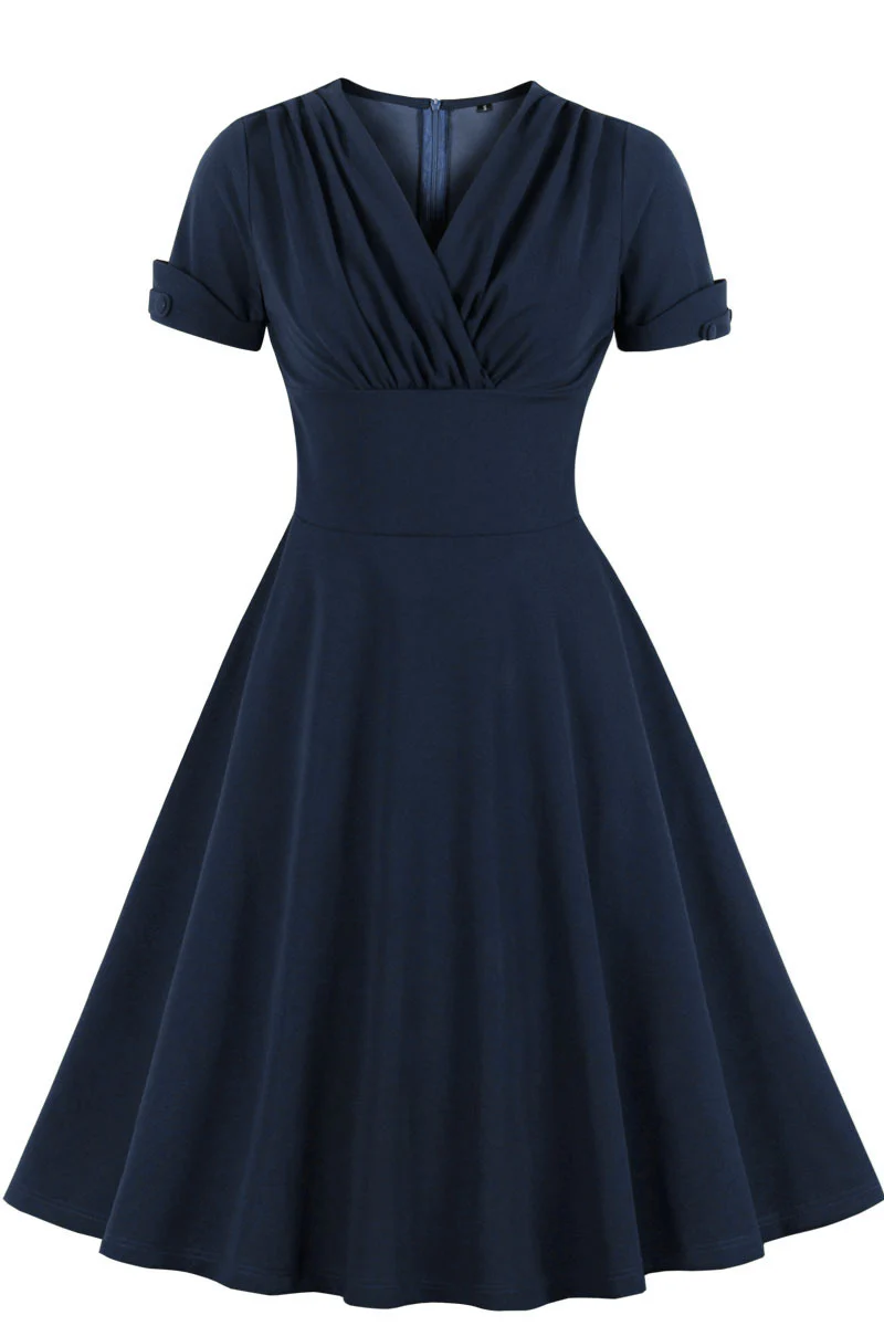 Green V Neck A-line Short Dress with Short Sleeves - Image 8
