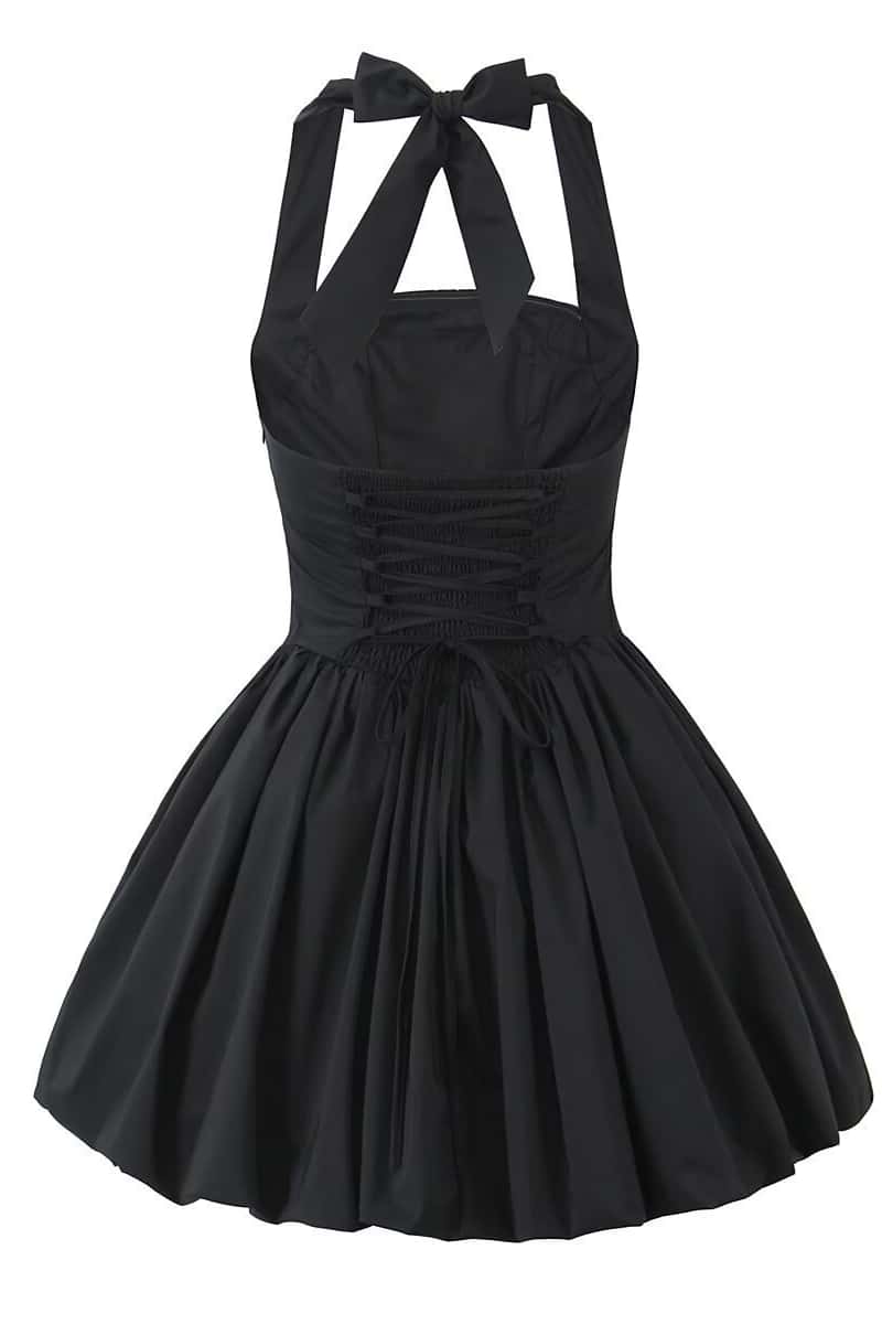 Halter Black A-line Short Bubble Dress - Image 2