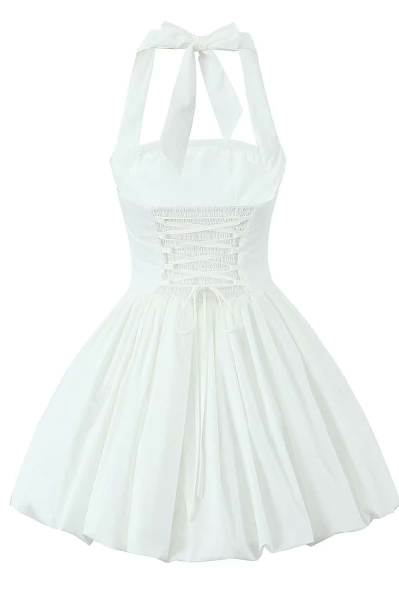 Halter Black A-line Short Bubble Dress - Image 5