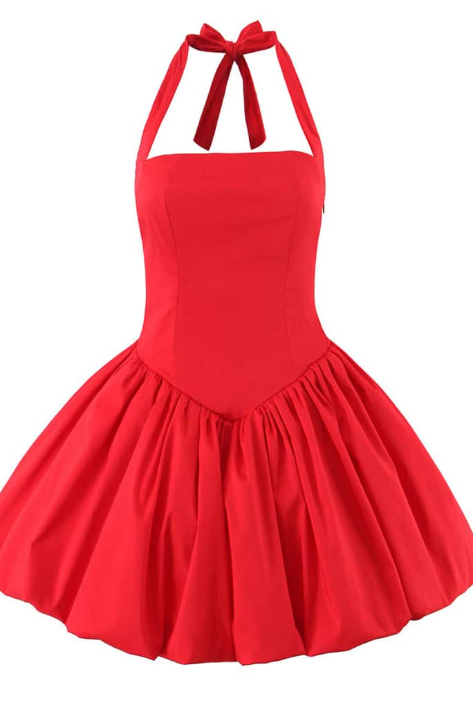 Halter Black A-line Short Bubble Dress - Image 6