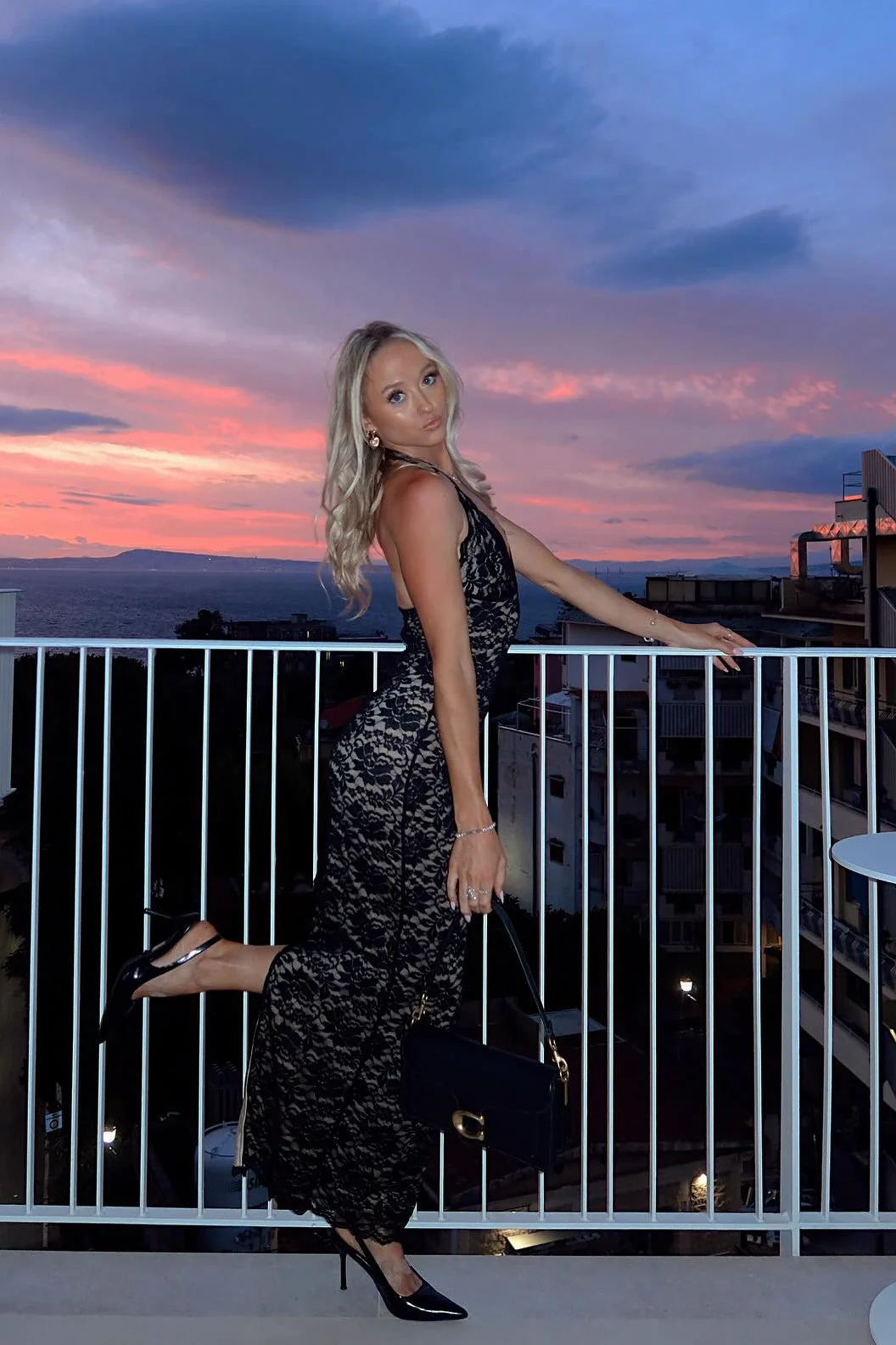 Halter Black Lace Fitted Long Dress - Image 3