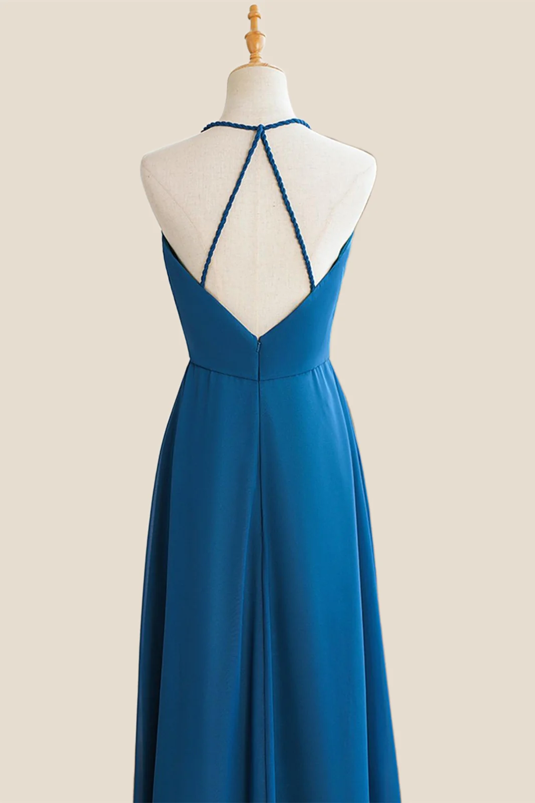 Halter Blue Chiffon A-line Long Bridesmaid Dress - Image 2