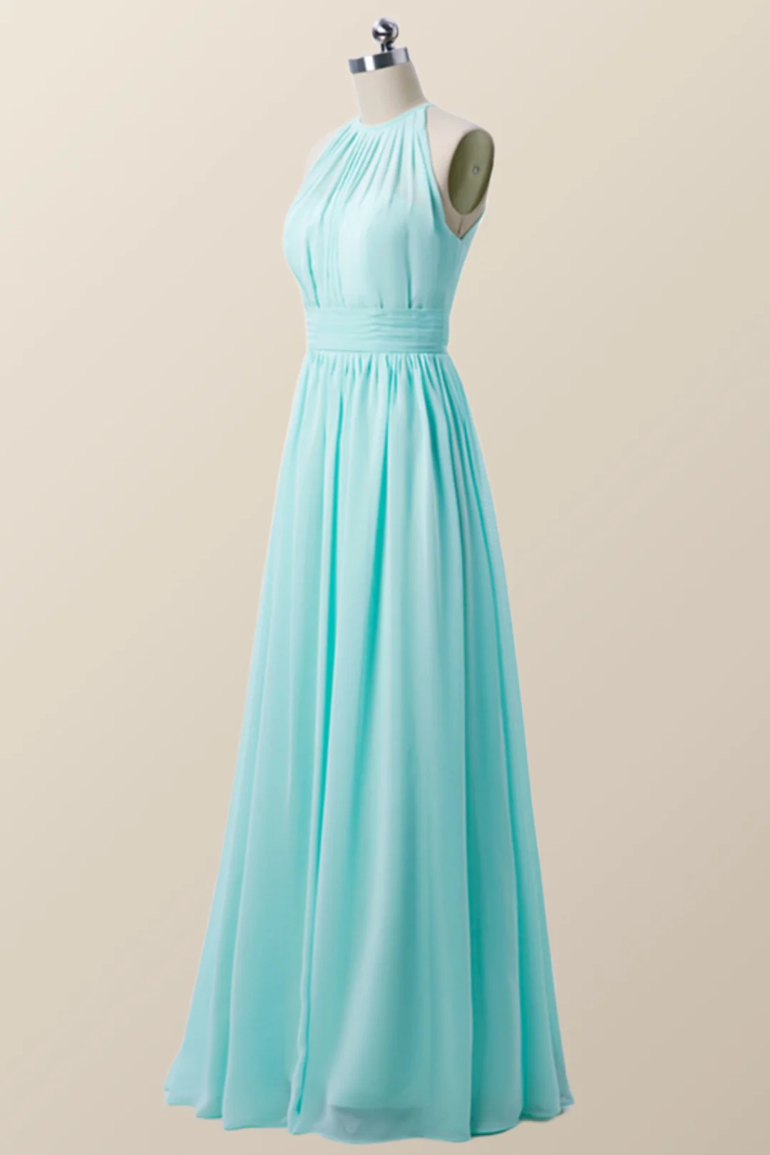 Halter Blue Chiffon Long Bridesmaid Dress - Image 2