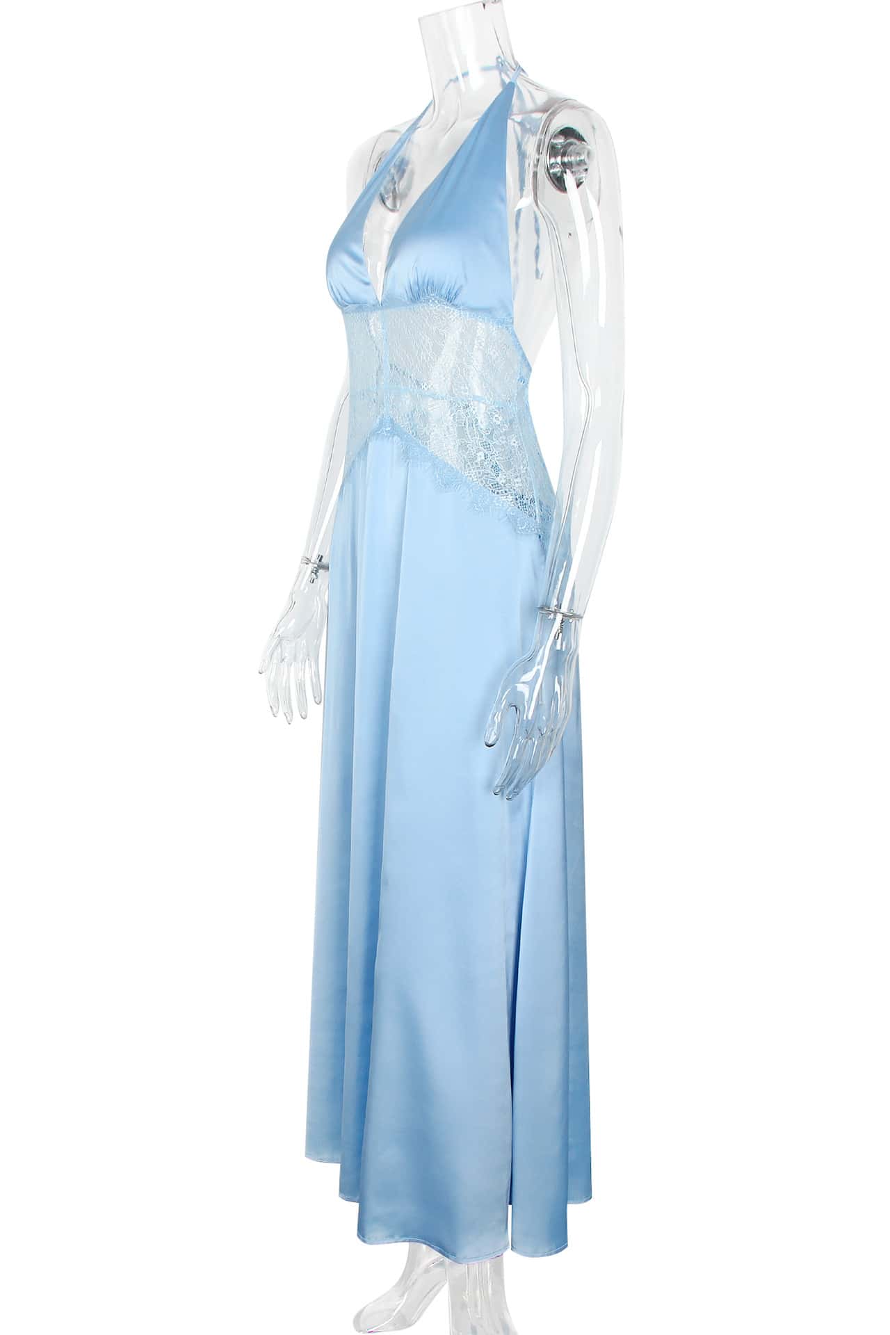 Pink Halter Sheer Lace and Satin Dress - Image 7