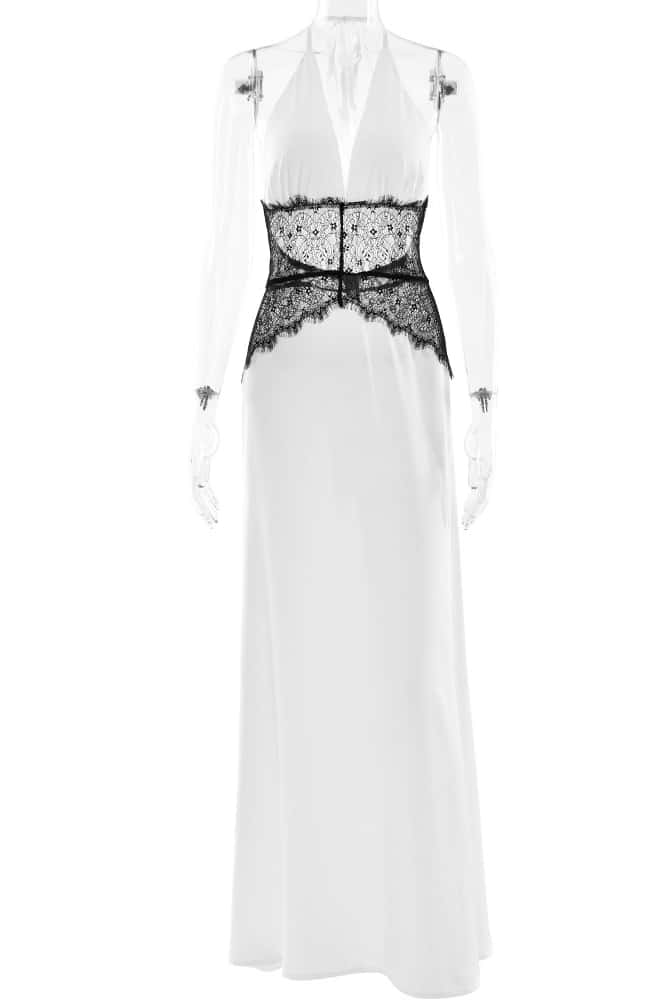 Halter Blue Sheer Plunge Long Maxi Dress - Image 7