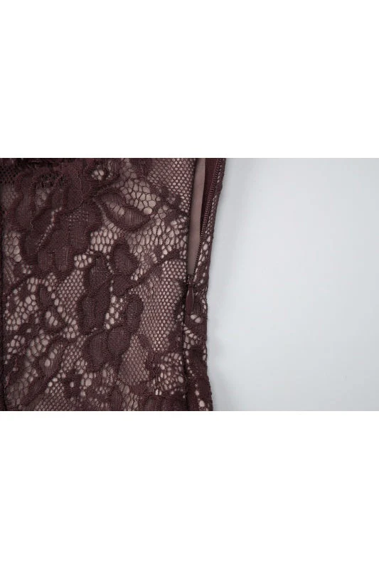 Halter Brown Lace Column Long Dress - Image 5