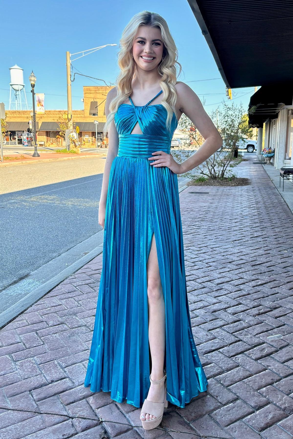 Halter Fuchsia Pleated Metallic Long Dress - Image 6