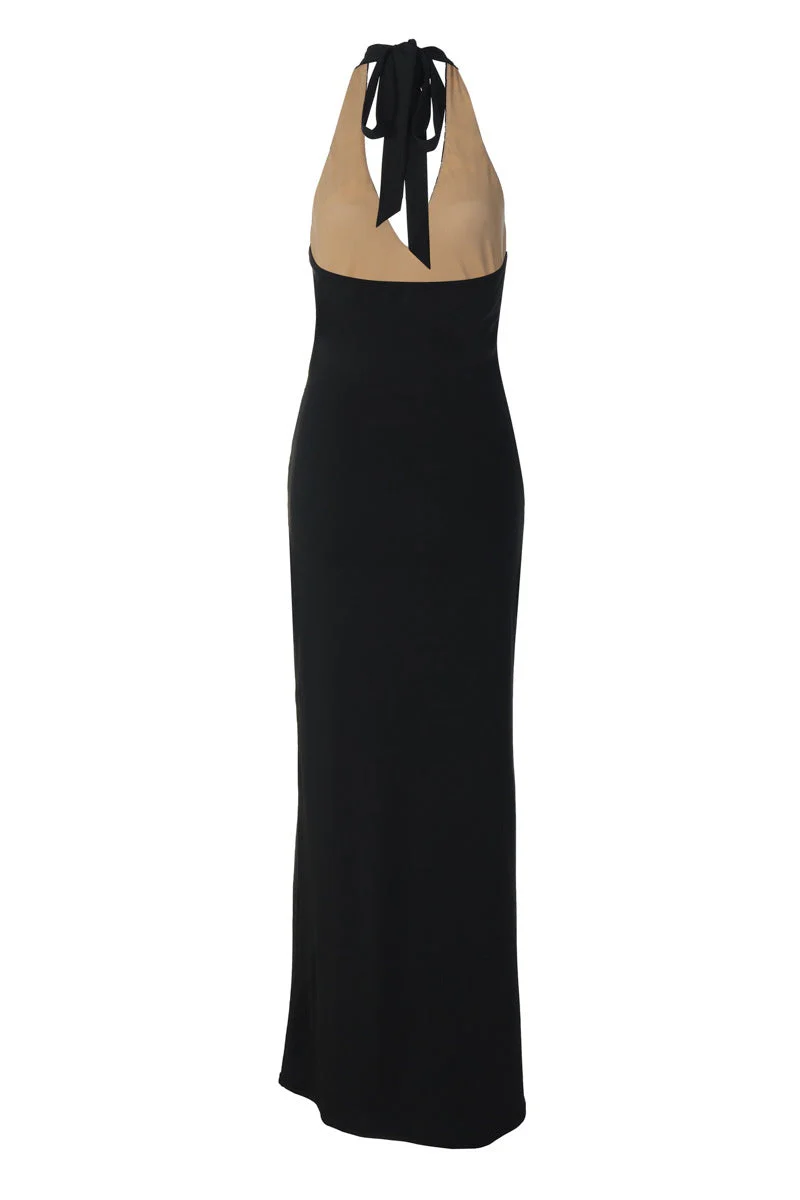 Halter Lace Black Twist Fitted Dress - Image 2