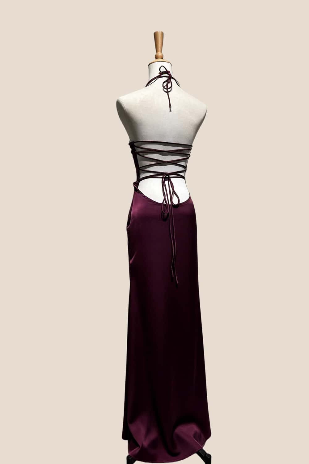 Halter Lavender Satin Fitted Long Formal Dress - Image 4